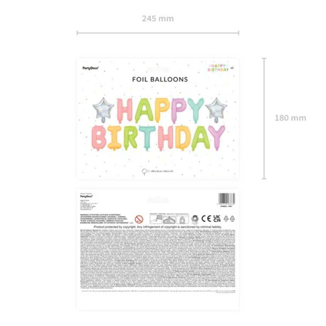 Globo Metálico Happy Birthday 395x35 cm - Multicolor Pastel con Estrellas