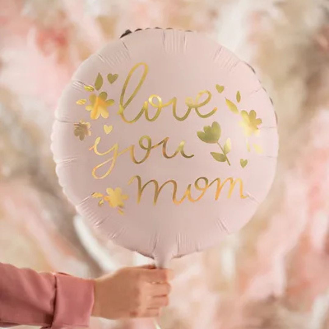 Globo Metálico "Love You Mom" rosado