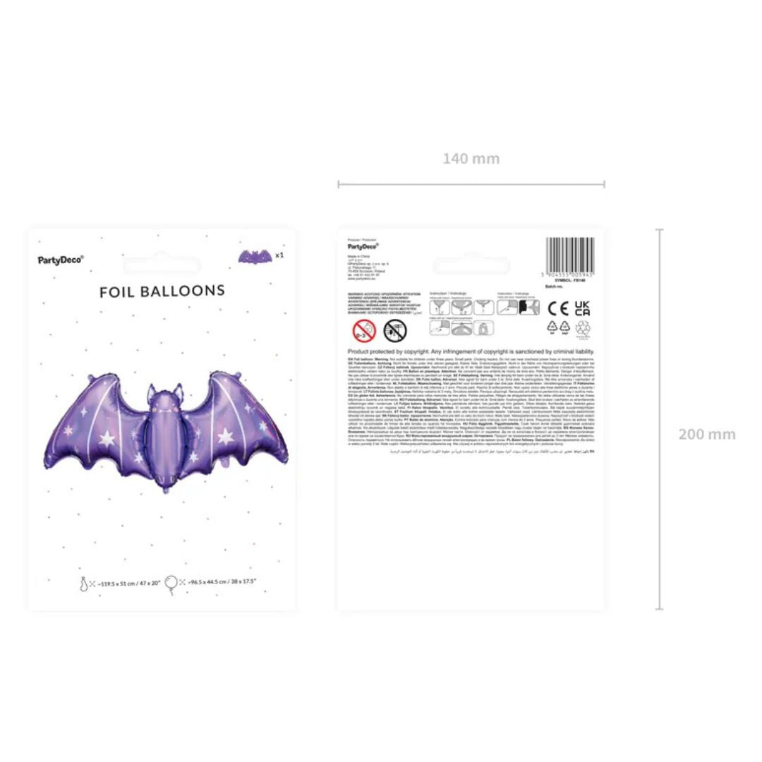 Metallic Bat Balloon 96x44 cm - Mixed Colors, Air or Helium