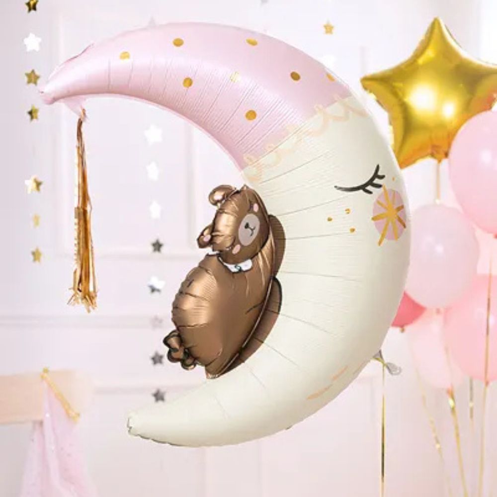 Globo Metálico Osito en la Luna 80x98 cm - Apto para aire y helio