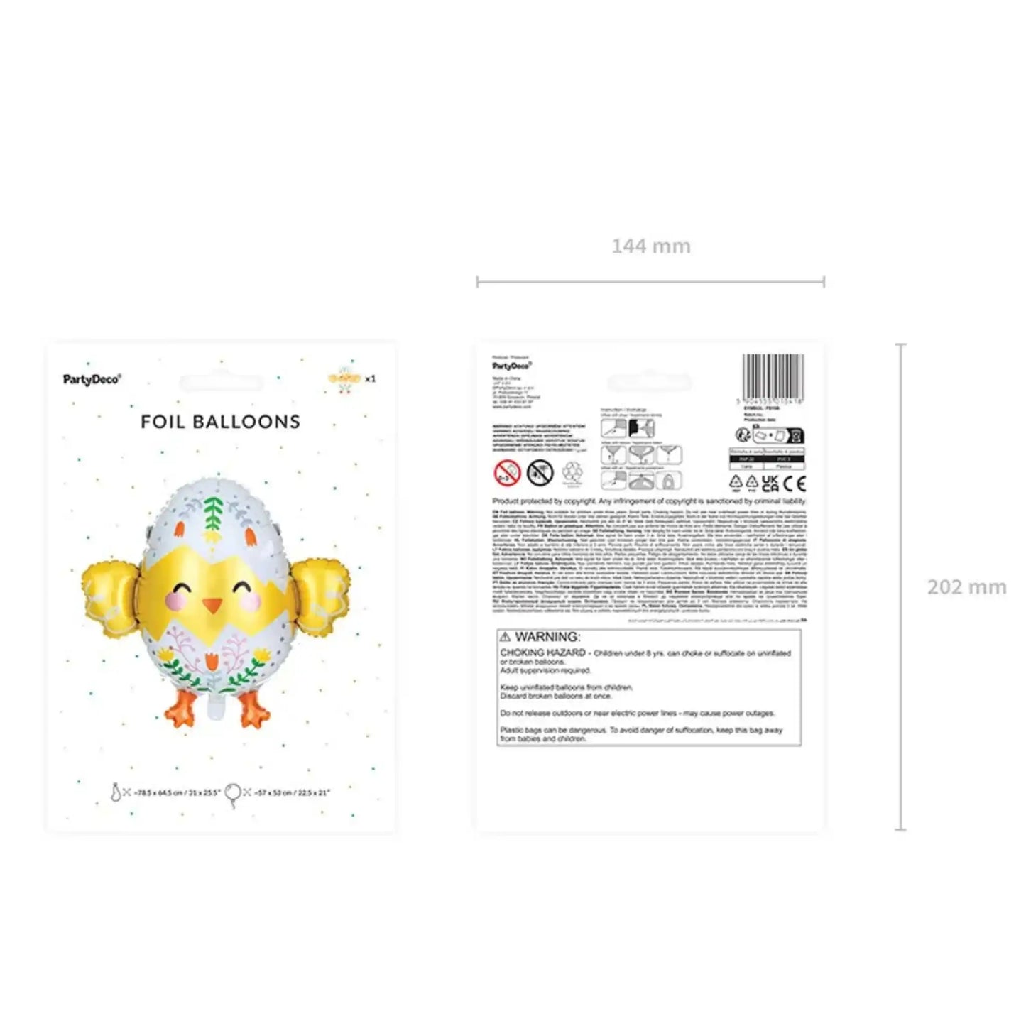 Chick in Egg Foil Balloon - 78.5x64.5 cm, Suitable for Helium or Air