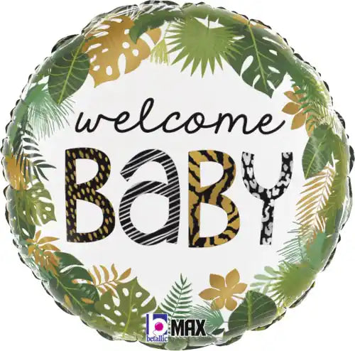 Globo Aluminio Redondo Welcome Baby Jungla 45 cm | Apto Aire y Helio - Narosa Sweet Party Barcelona