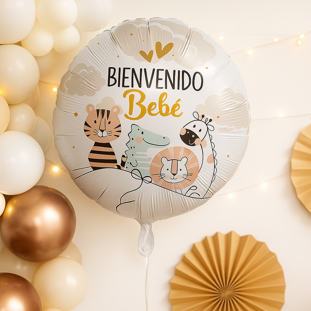 Globo foil baby shower con diseño selvático.
