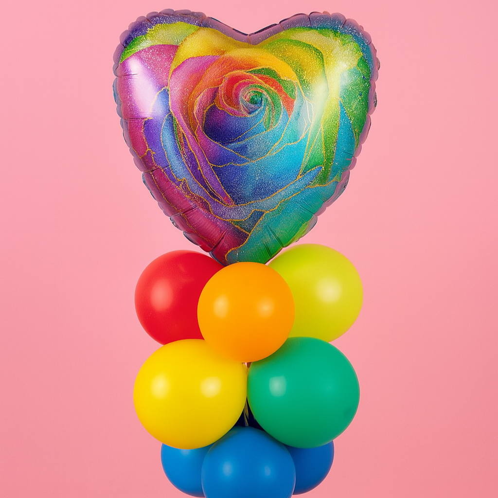 Globo corazón multicolor para fiestas y eventos.
