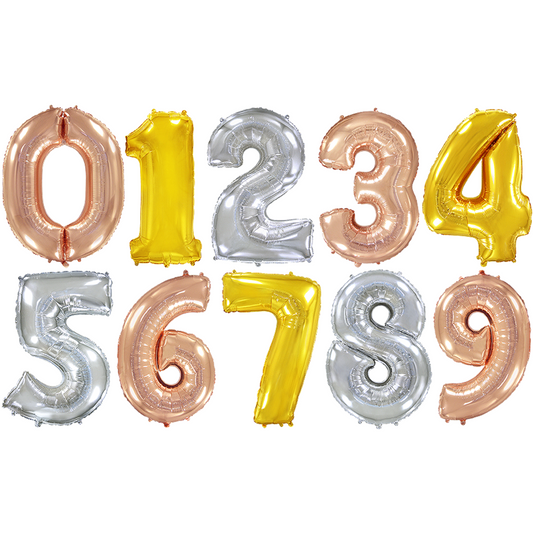 Number Foil Balloon 86 cm - Air or Helium in Gold, Rose Gold and Silver