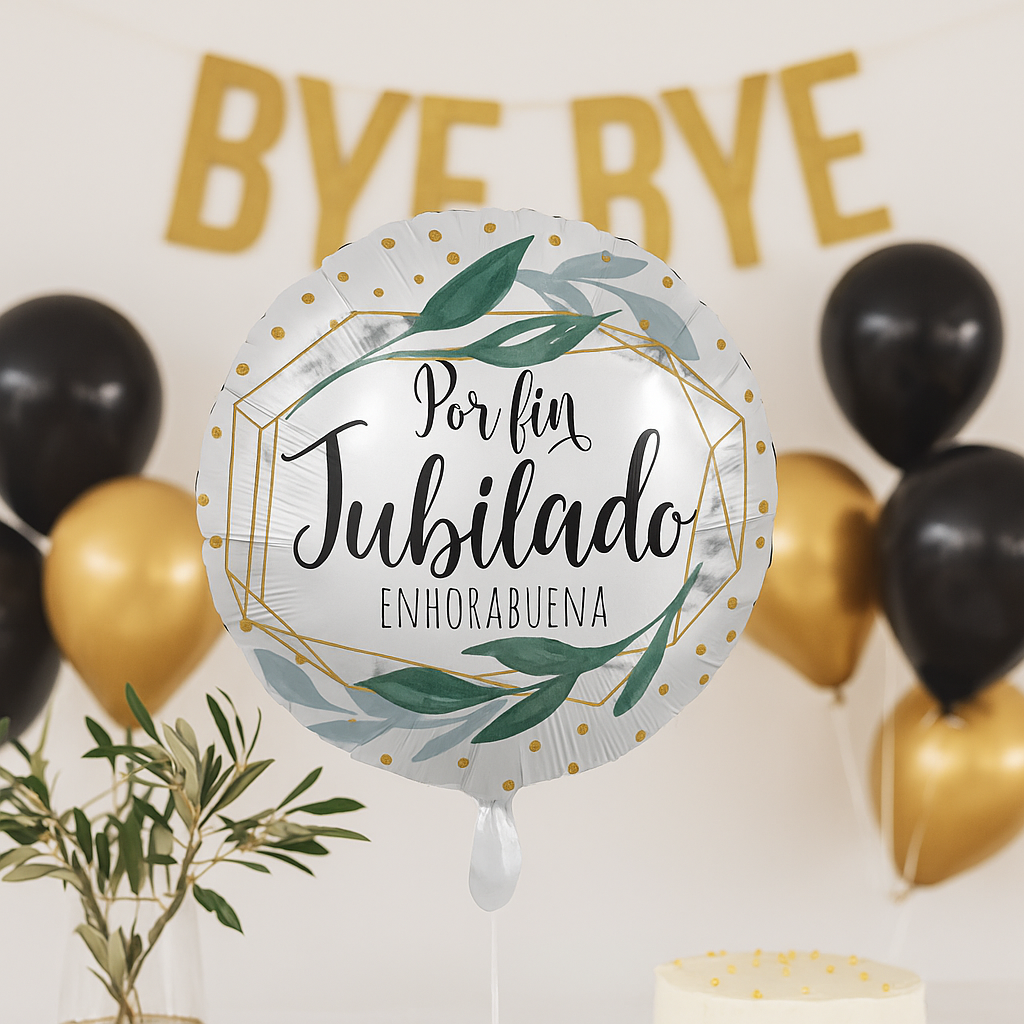 Decoración para fiesta de jubilación con mensaje positivo.