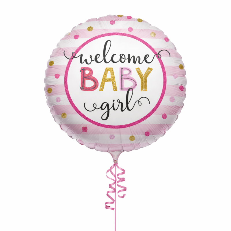 Globo foil hinchado con helio welcome baby girl rosa