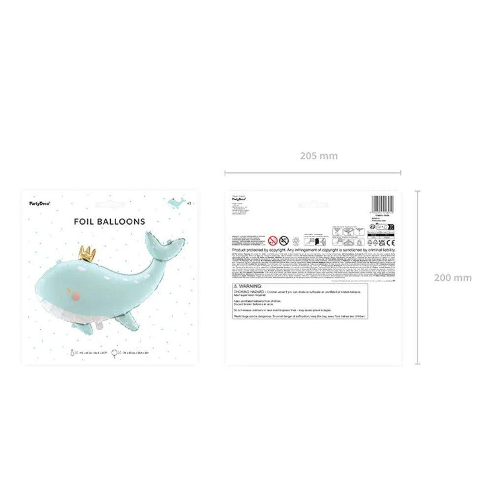 Metallic Blue Whale Balloon 78x50 cm - Suitable for Air and Helium