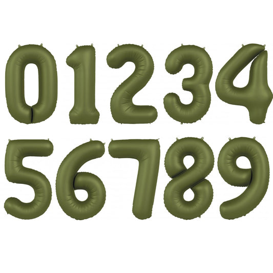 86cm Matte Olive Green Number Balloon