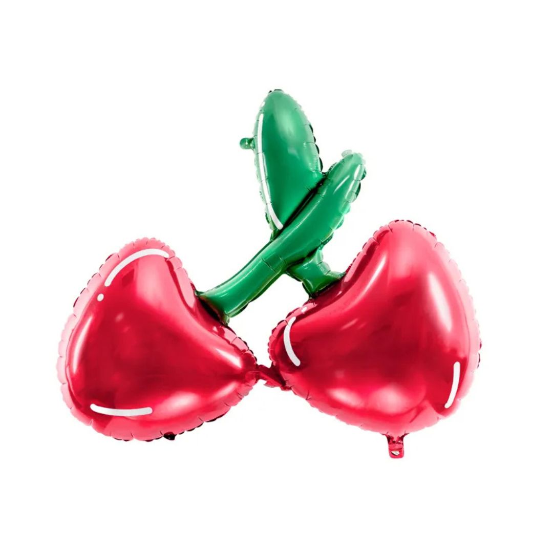 Globo de Aluminio Cereza 88x73 cm – Rojo Brillante y Verde Mate