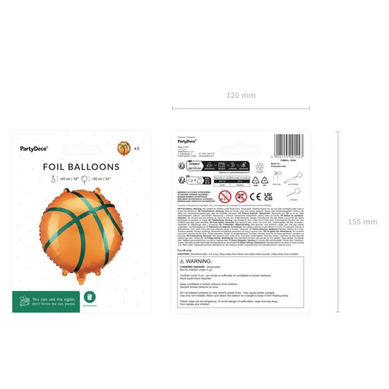 Globo balón de basket inflado con aire o helio
