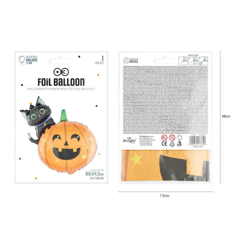 Globo flotante de calabaza y gato negro inflado con helio