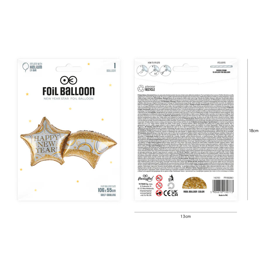 Globo Foil Estrella de Año Nuevo 106x55 cm