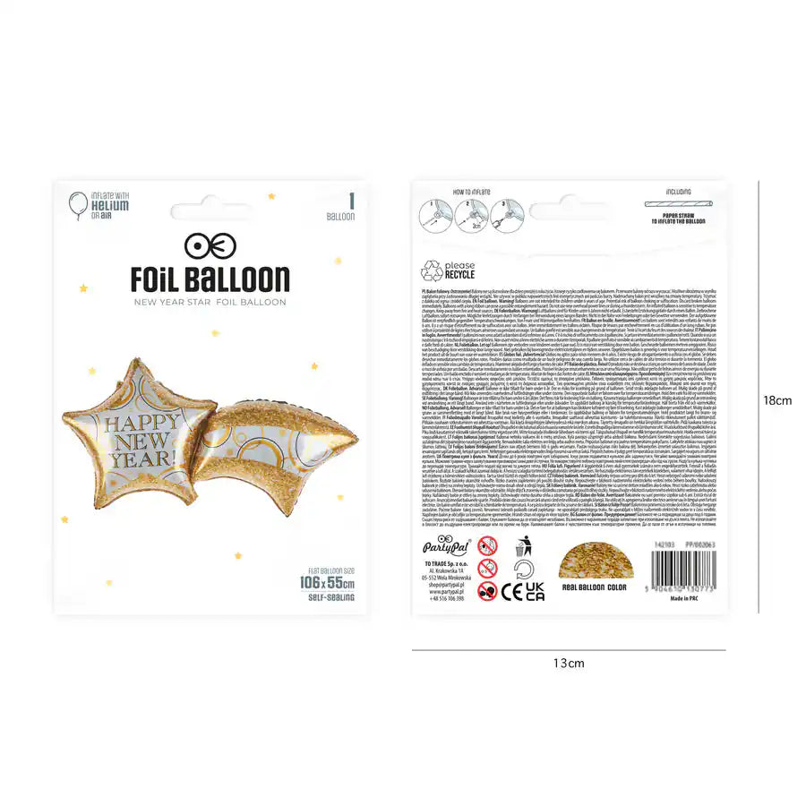 Globo Foil Estrella de Año Nuevo 106x55 cm - Narosa Sweet Party Barcelona