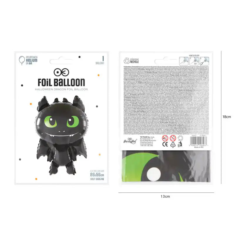 Globo de aluminio Dragón Halloween negro 86x56 cm - Narosa Sweet Party Barcelona