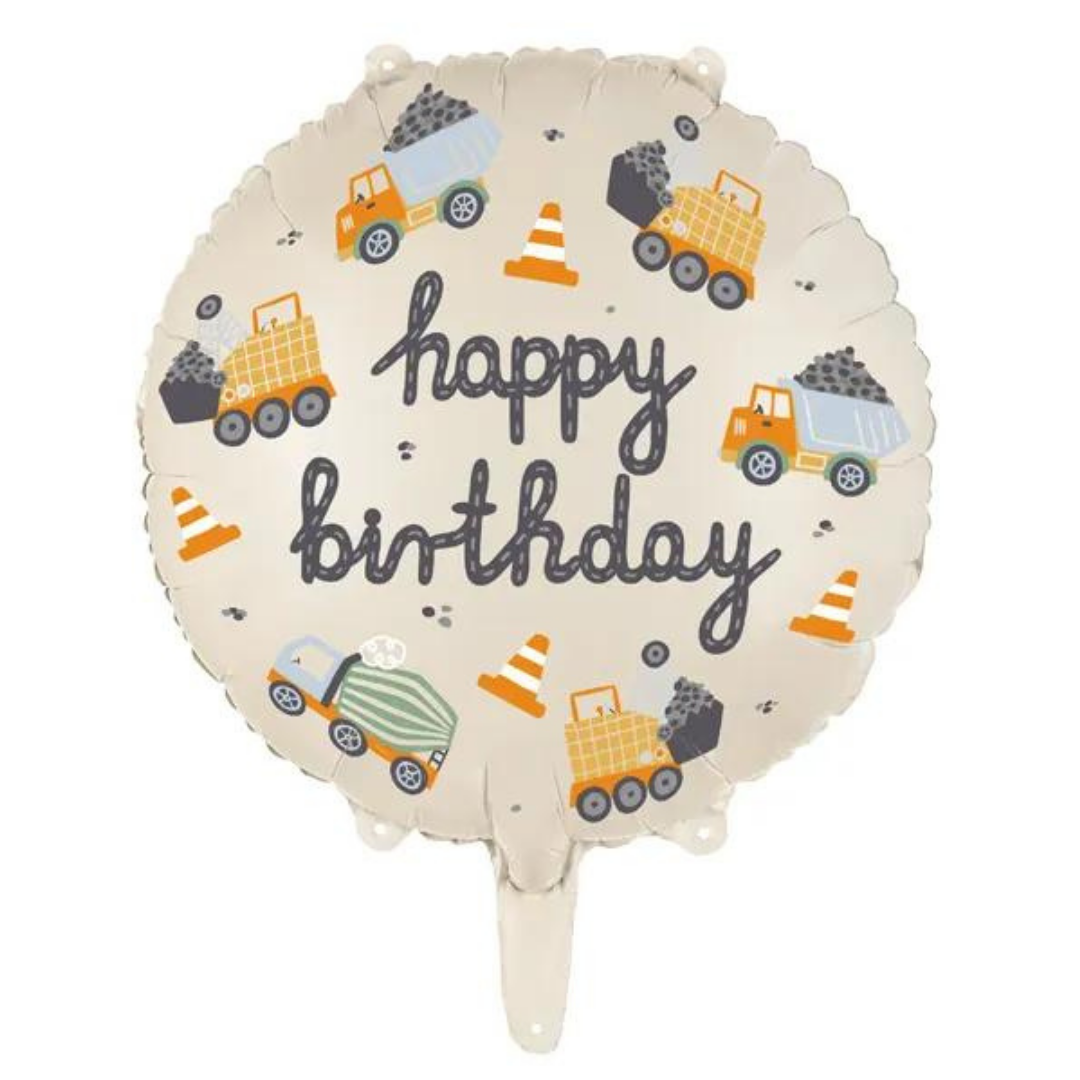 Construction Vehicles Round Foil Balloon - Happy Birthday (45 cm)