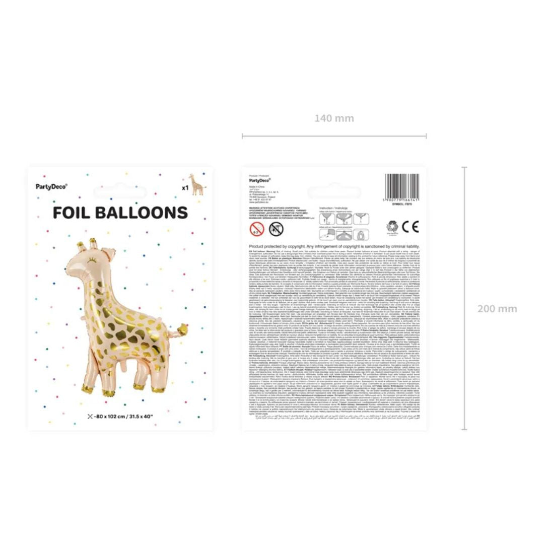 Globo de Aluminio Jirafa 100x120 cm – Crema con Dorado, Aire o Helio