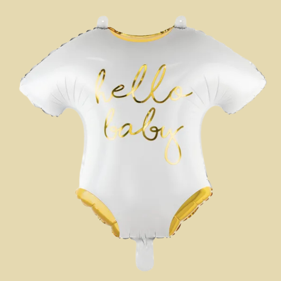 “Hello Baby” Aluminum Balloon 51x45 cm – White and Gold