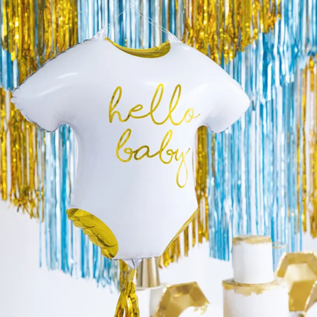 “Hello Baby” Aluminum Balloon 51x45 cm – White and Gold