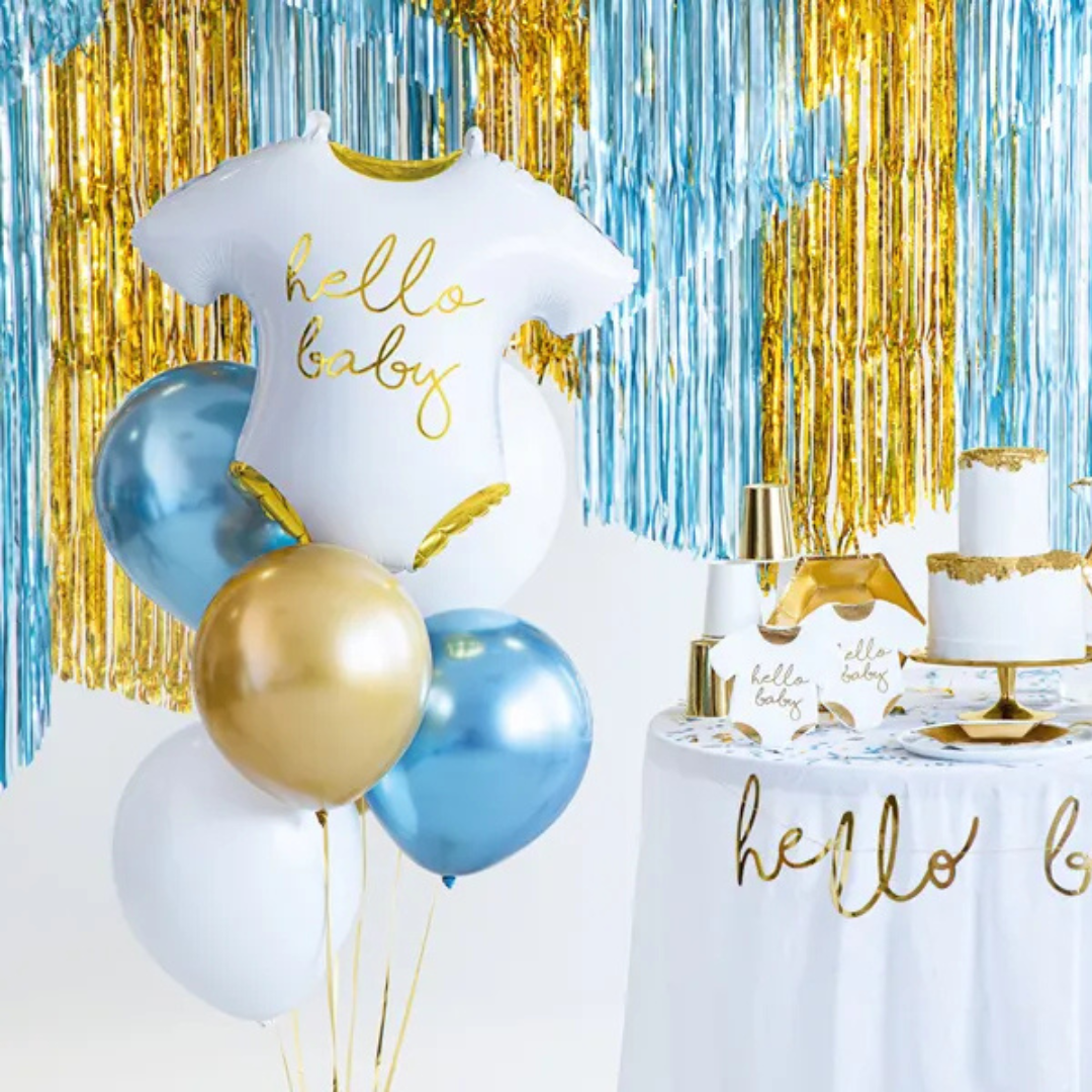 “Hello Baby” Aluminum Balloon 51x45 cm – White and Gold