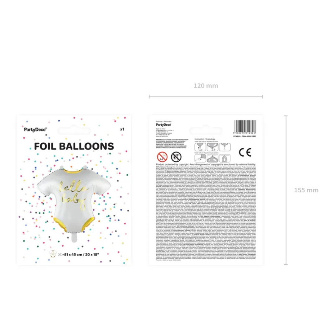 “Hello Baby” Aluminum Balloon 51x45 cm – White and Gold