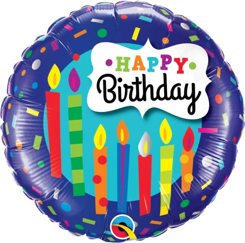 Globo de Foil 18" Velas y Confeti Azul Cumpleaños