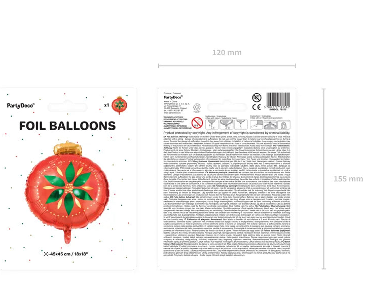 Decoración de Navidad con globo de foil de Bola de Navidad de 45x45 cm.