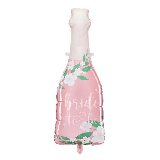 Globo de foil de forma de botella rosada con la leyenda de bride to be.