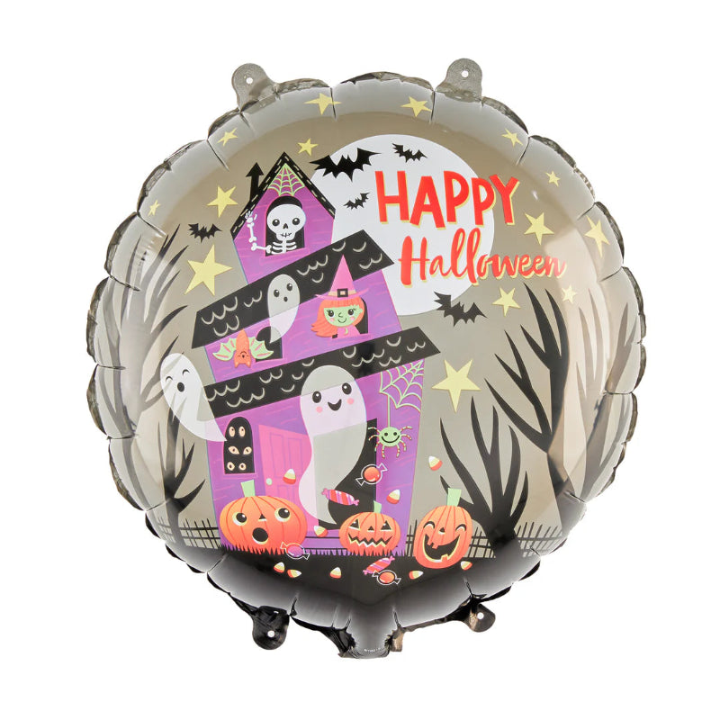 Globo Halloween con casa del terror y mensaje Feliz Halloween