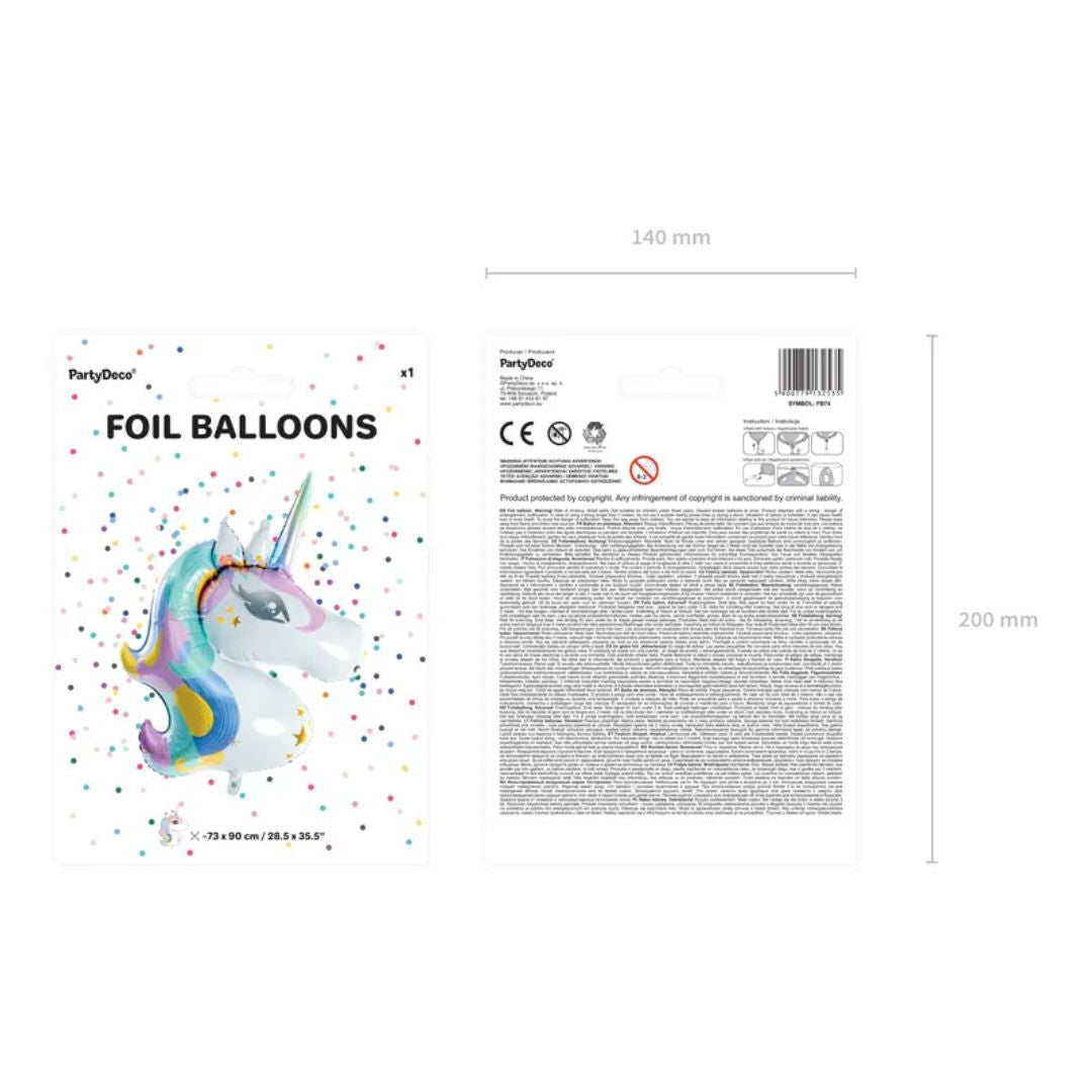Globo de Aluminio Unicornio 73x90 cm – Blanco con Estampado Colorido