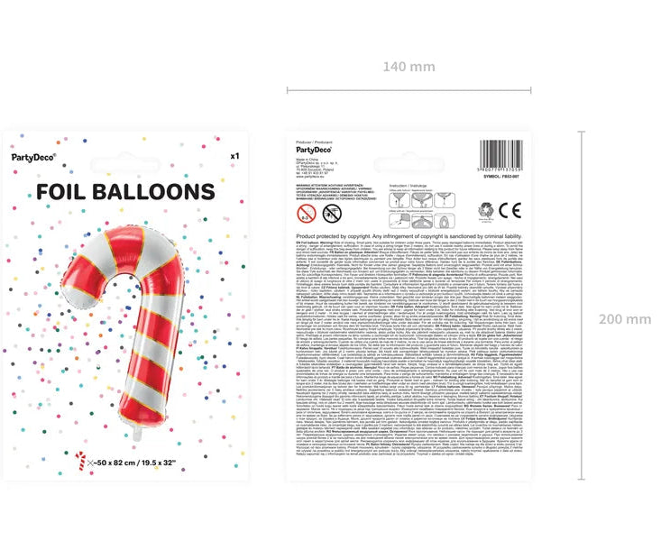 Globo de Foil Bastón de Caramelo - 50x82 cm