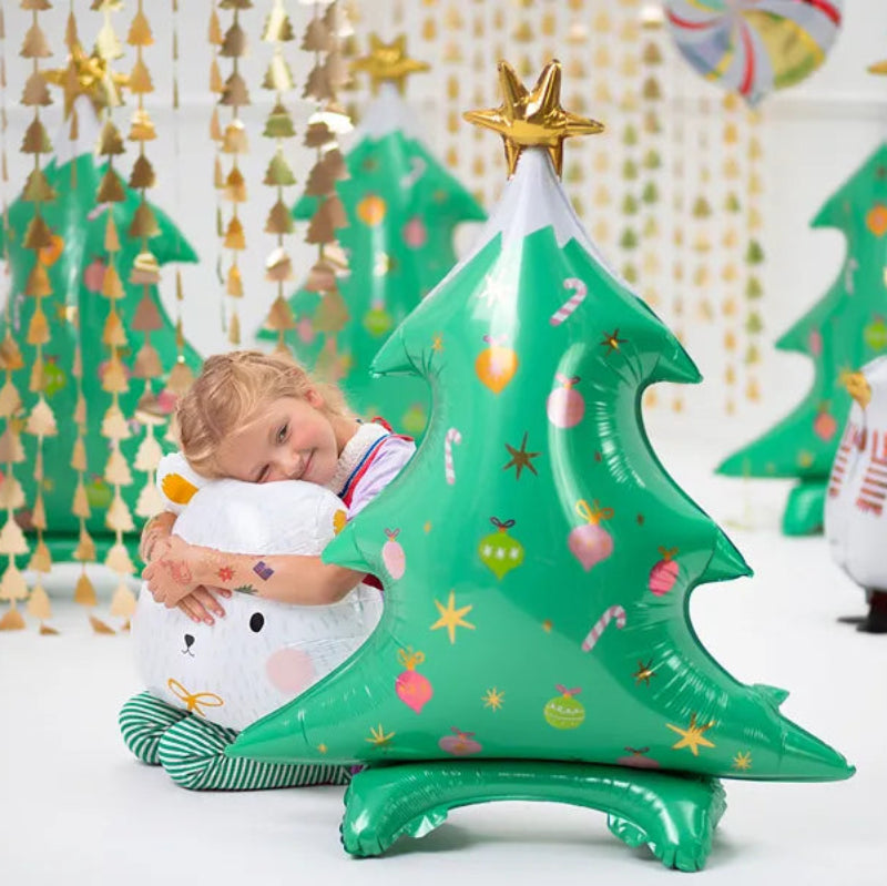 Globo de aluminio mate de pie con forma de Árbol de Navidad de 78x94 cm.