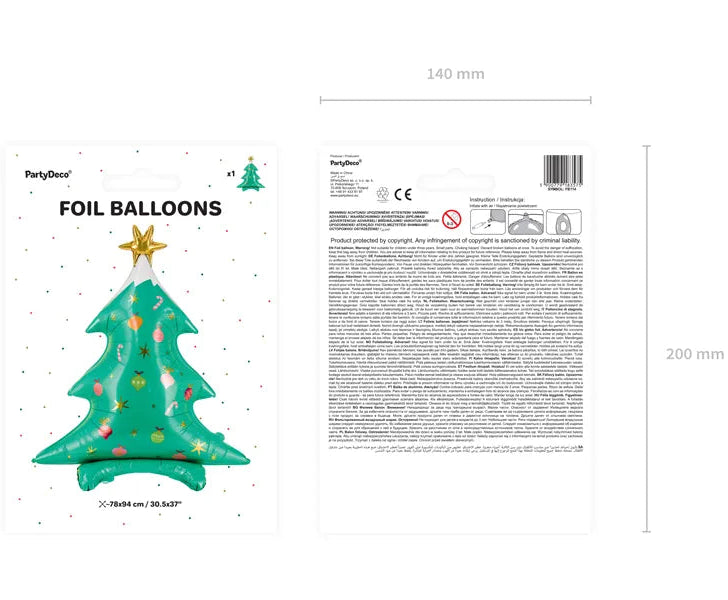 Globo de foil de pie en forma de árbol de Navidad con colores vibrantes y acabado mate.