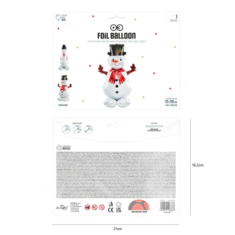 Globo de muñeco de nieve y patín, apto solo para inflar con aire, incluye pajita.