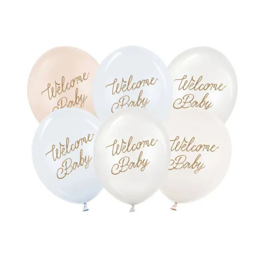 Pack de globos Welcome Baby azul pastel 30 cm