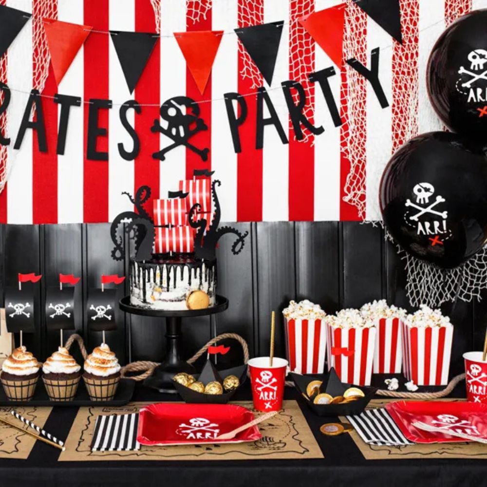 Globus Biodegradables Festa Pirata Negre Pastís 30 cm - Pack de 6