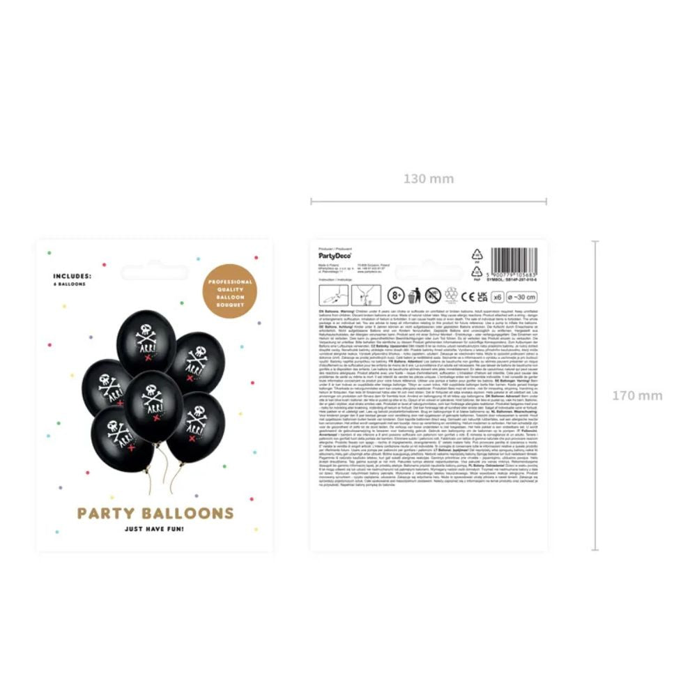 Globus Biodegradables Festa Pirata Negre Pastís 30 cm - Pack de 6