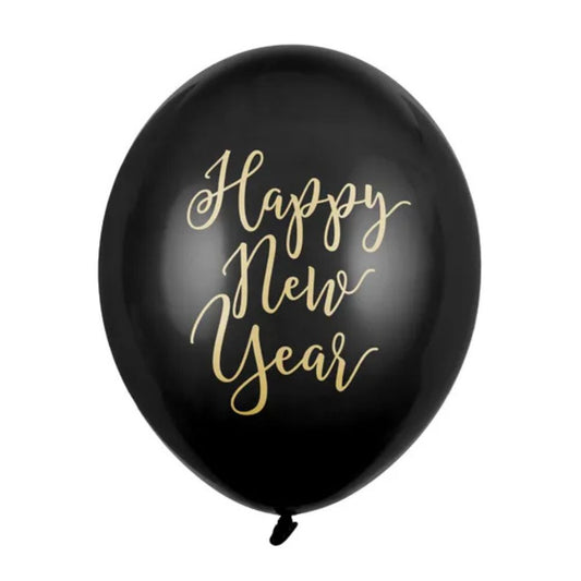 Globos Biodegradables Happy New Year Negro Pastel 30 cm - Pack de 6