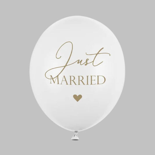 Globos Biodegradables Just Married Blancos 30 cm - Pack de 6 - Apto para Aire y Helio
