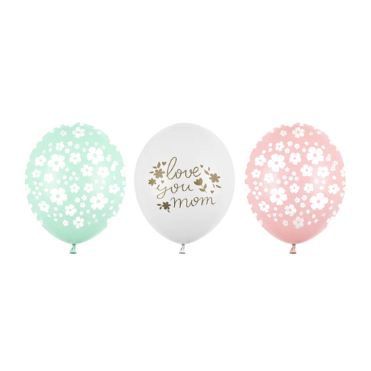 Globos Love You Mom 30 cm - Pack 50 Biodegradables, Aire o Helio