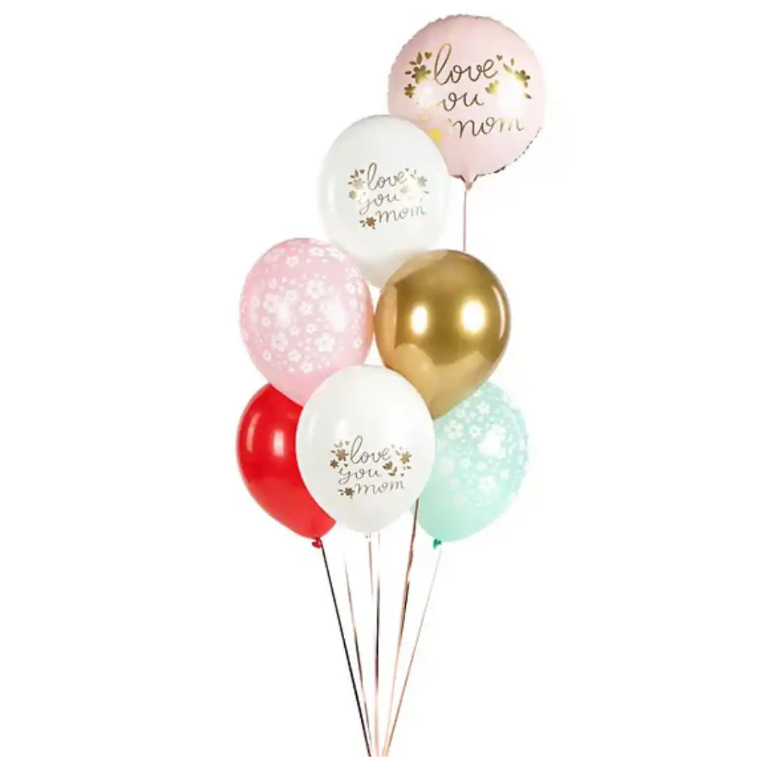 Globos Biodegradables “Love You Mom” 30 cm - Pack de 6, Colores Mixtos - Narosa Sweet Party Barcelona