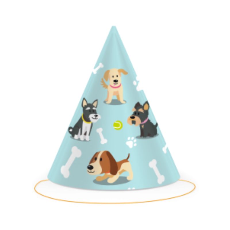 Gorro de fiesta infantil Dog Party azul claro pack 8 uds.