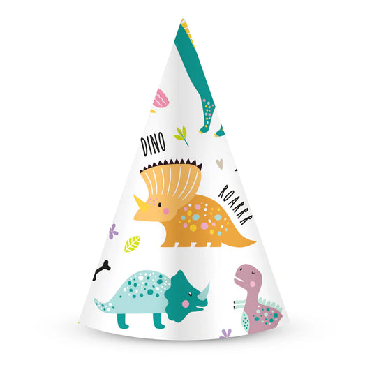 Sombreros de fiesta dinosaurios fondo blanco 16 cm