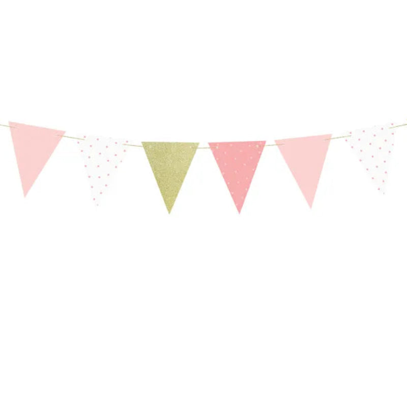 Guirnalda 1st Birthday rosa con banderines 1,3 m