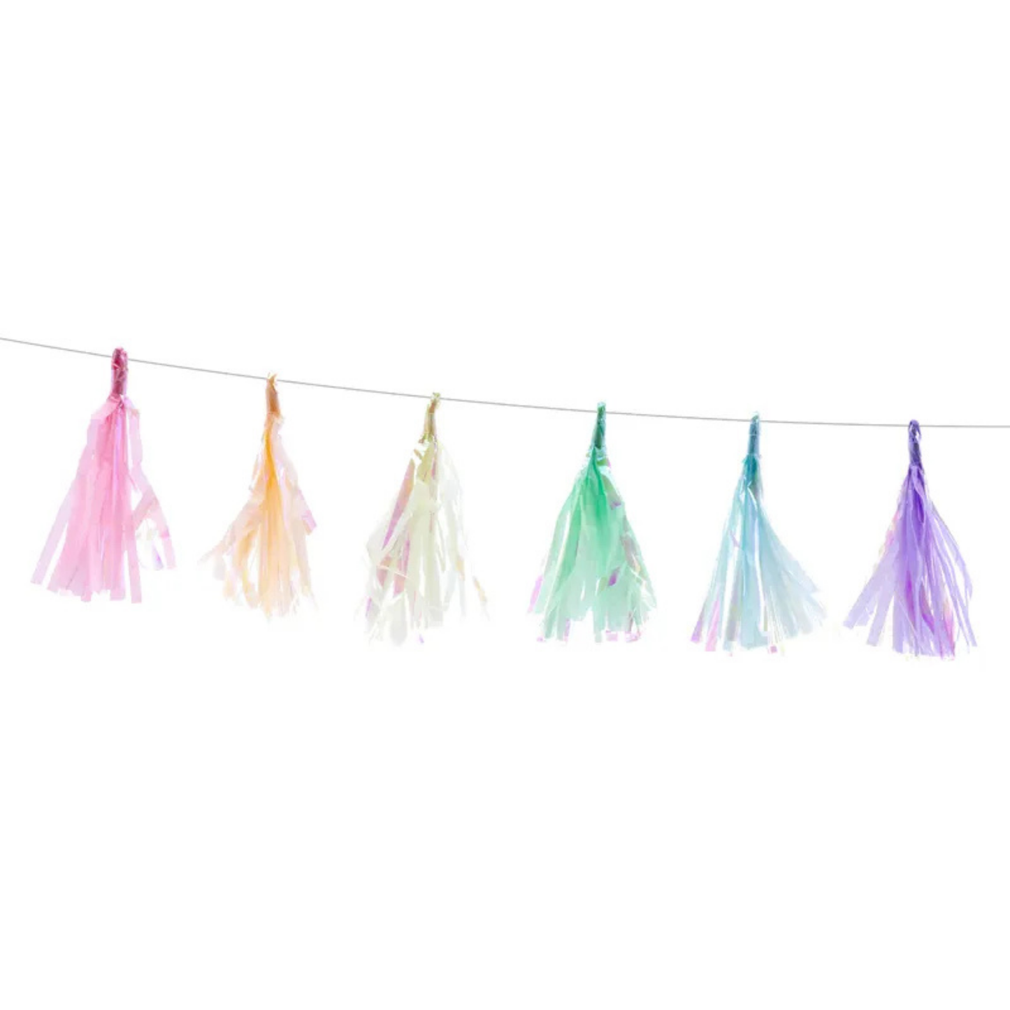 Guirnalda de flecos multicolor de 1.2 m, ideal para decorar fiestas y eventos.