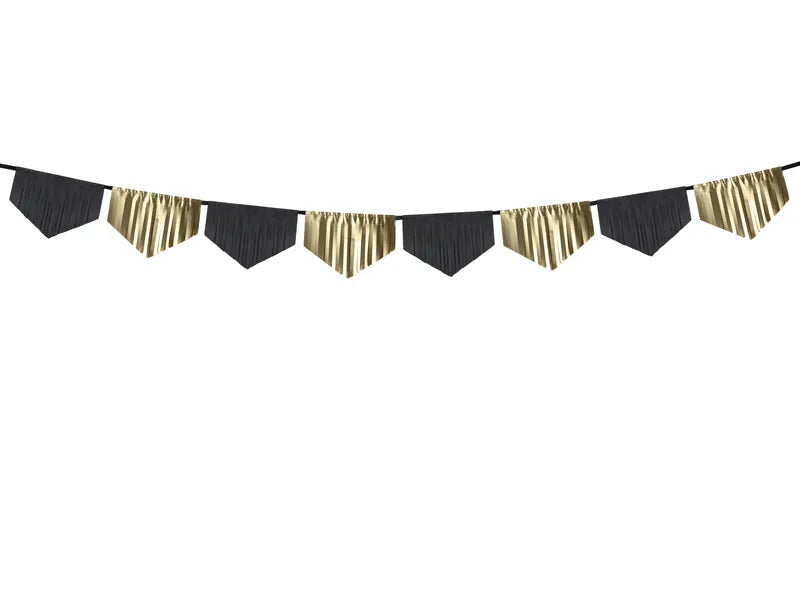 Garlanda de Flecs Festonejats Negre i Daurat, 3 m