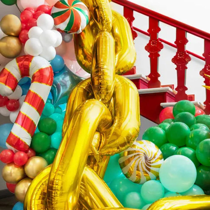 Pack guirnalda cadena dorada con 14 globos y pajita