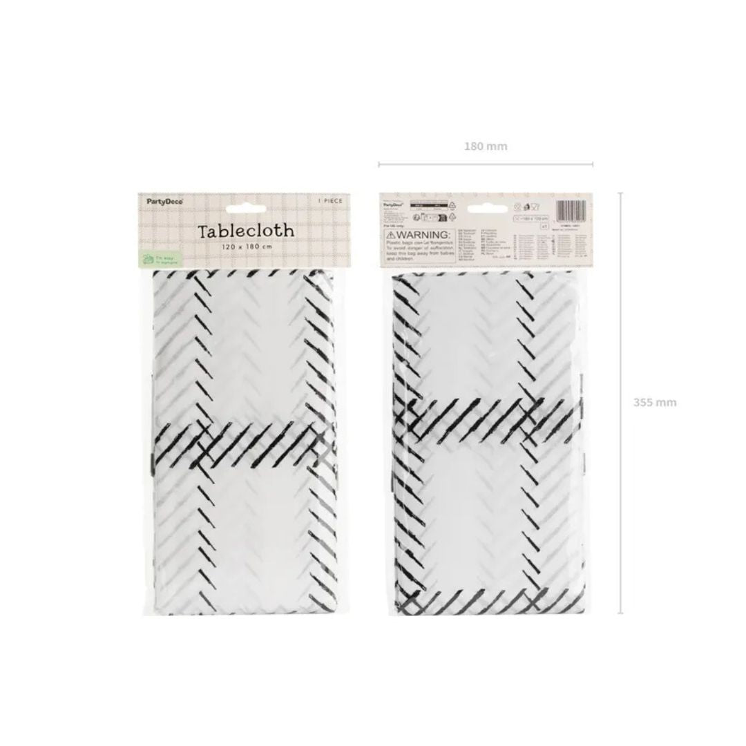 Mantel Desechable con Lazos y Cuadros 180x120 cm - Blanco y negro