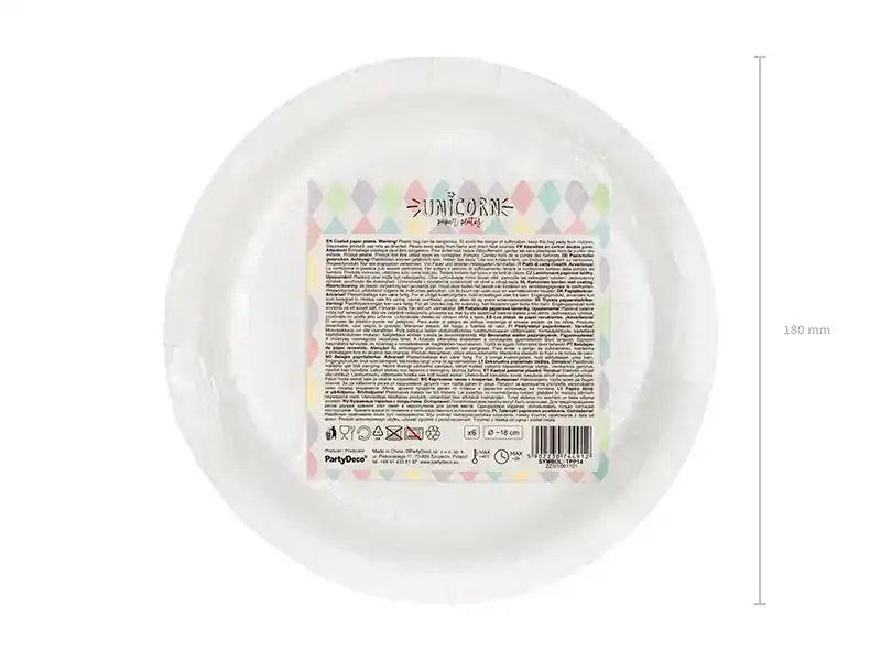 Platos Papel Unicornio y Estrellas 18 cm | Pack 6 ud. - Narosa Sweet Party Barcelona