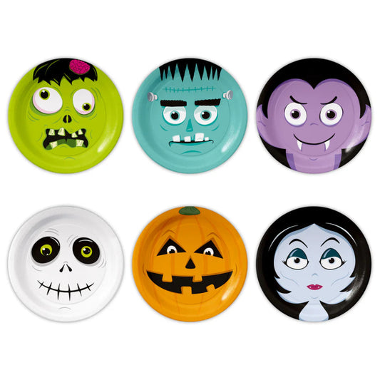 Platos de papel Halloween Monsters con diseños divertidos